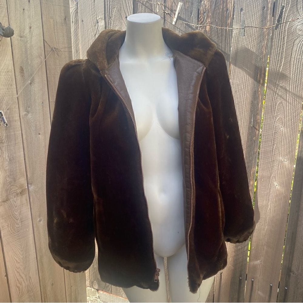 Vintage Jordache brown teddy jacket with hood made in USA
